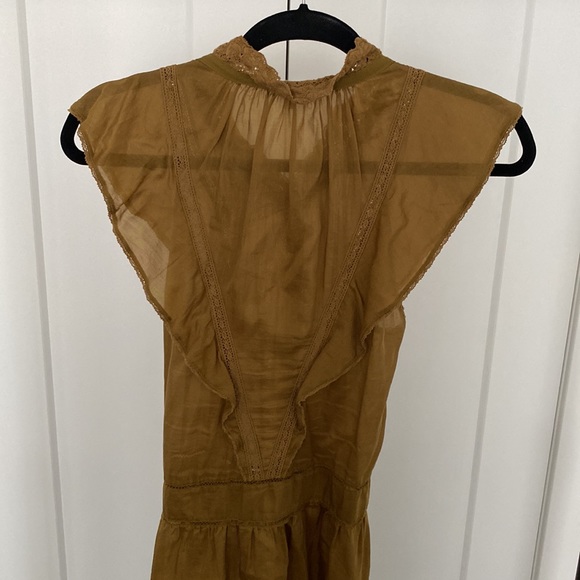 Wilfred. Cotton & silk green prairie style dress. Full button up. High neck. XXS - Picture 4 of 4